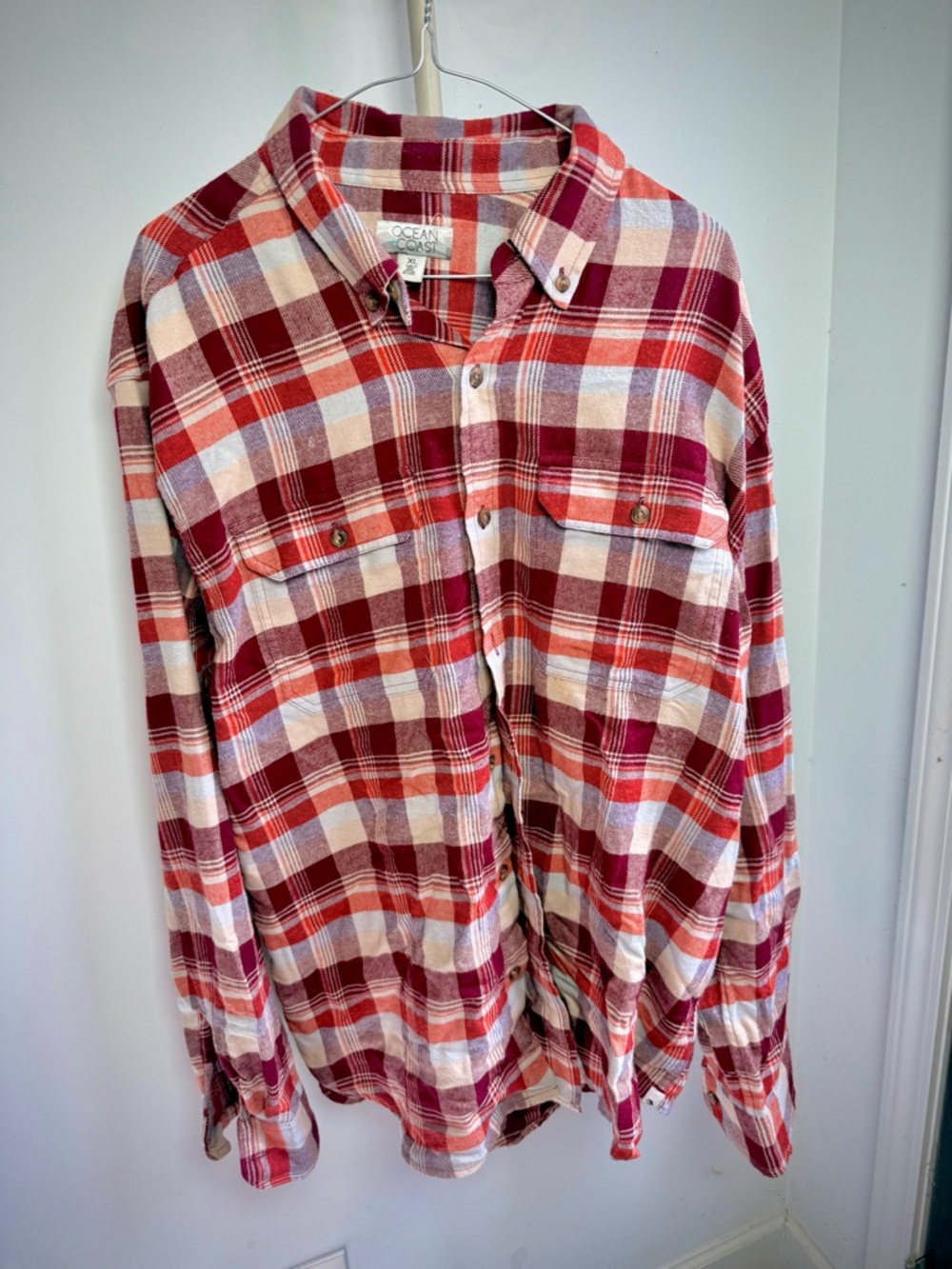 Ocean Coast Red Plaid Button-Down Shirt
